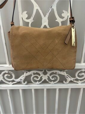 Vince Camuto Suede Leather Crossbody Organizer Bag Camel Tan